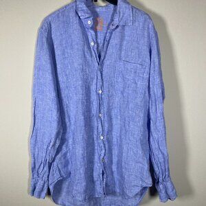 J McLaughlin Shirt Men's Small Blue 100% Linen Button Down Pocket Casual!